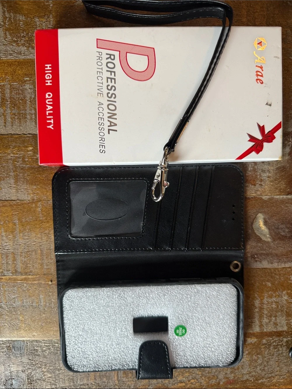 Black Wallet Folio Phone Case with Wrist Strap - Professional Accessory